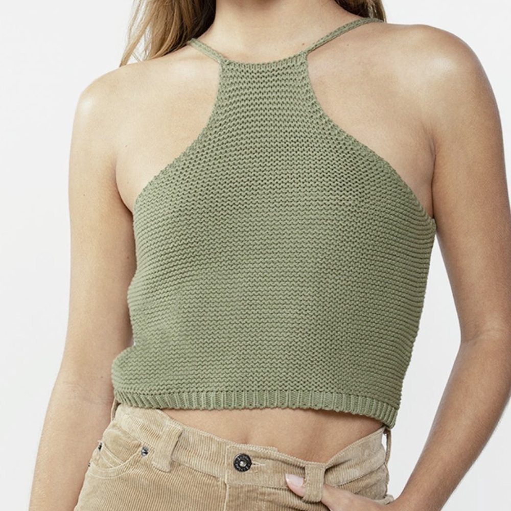 Bardot Sage Green Knit Crop Top